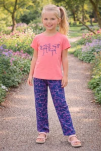 Girls Pink Graphic Tee & Pattern Leggings Set