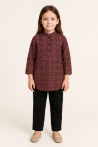 Girls Maroon Printed Ethnic Kurti Top